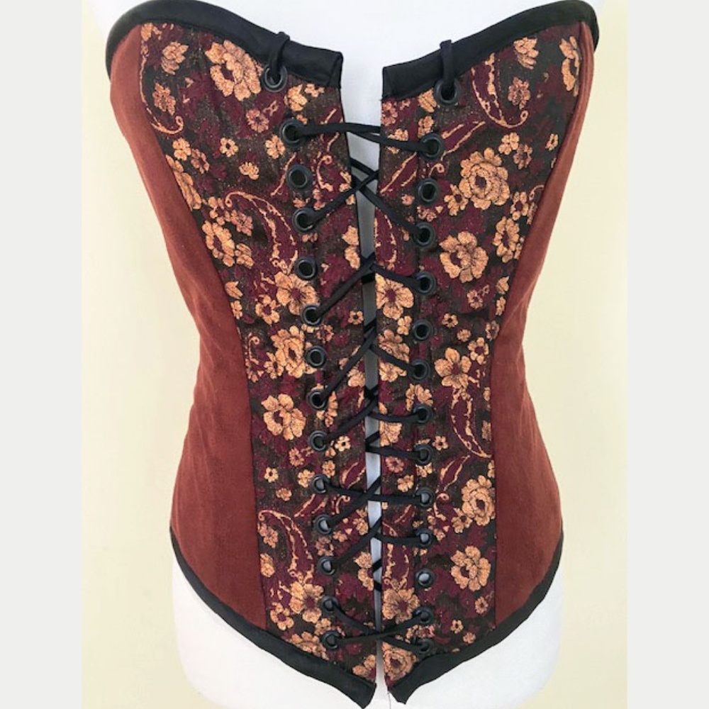 Medieval Fantasy Renaissance Brocade Demi Plunge Corset M Handmade Custom